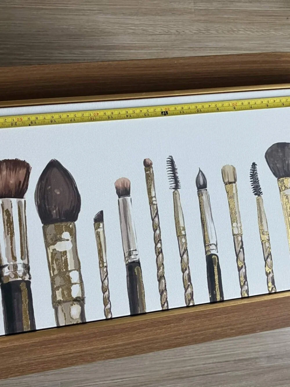 Makeup Brushes Gold Framed Canvas Print